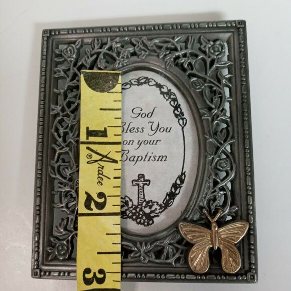 Baptism Pewter Frame Butterfly 3.5" Unisex Keepsake VTG 🦋 - Picture 8 of 10